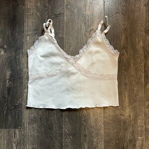 H&M White Lace Trim Ribbed Tank Top